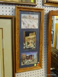 FRAMED TRIPLE PRINT; THIS FRAME CONTAINS 3 POINTS SEPARATED BY A BLUE MATTE. THE TOP IS A PRINT OF