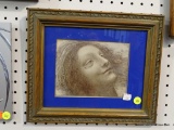 FRAMED GREEK PENCIL SKETCH; THIS IS A GREEK PENCIL SKETCH OF A WOMAN'S FACE WITH FLOWING HAIR. IT IS