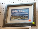 FRAMED HORSE PRINT; THIS PRINT FEATURES HORSES OVERLOOKING A DESERT LANDSCAPE.THIS PRINT IS PENCIL