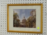 FRAMED PHOTO IMAGE OF UNITED STATES CAPITOL BUILDING; MEASURES 15 IN X 12 IN. WHITE MATTED AND I S