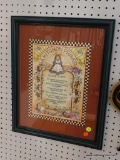 FRAMED KITCHEN PRAYER; THIS IS A COUNTRY PRINT THAT HAS A KITCHEN PRAYER ON IT WITH BAKING