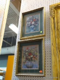PAIR OF FRAMED BOTANICAL WATERCOLOR IMAGES; DOUBLE MATTED IN ROSE AND FOREST GREEN AND IN GOLD TONE