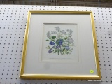 FRAMED FLORAL PRINT; FRAMED FLORAL FLORAL IDENTIFICATION PRINT. DOUBLE MATTED IN WHITE. IN A GOLD