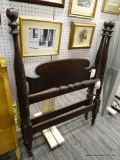 ANTIQUE TWIN HEADBOARD AND FOOTBOARD; TWIN SIZE HEADBOARD AND FOOTBOARD WITH TURNED BALL TOPPED