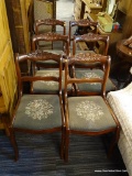 SET OF NEEDLEPOINT CHAIRS; SET OF 6 DINING CHAIRS WITH INTRICATELY CARVED ROSE DETAILING ON THE TOP