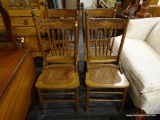 SET OF BANNISTER BACK CHAIRS; SET OF 4 VINTAGE BANISTER BACK CHAIRS WITH DETAILED TOP RAIL, PRESSED