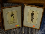 SET OF VICTORIAN PRINTS; SET OF TWO VICTORIAN PRINTS. ONE IS A MAN IN A BLACK TAIL COAT HOLDING A