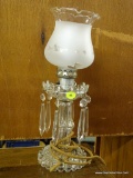 SET OF GLASS TABLE LAMPS; SET OF TWO GLASS TABLE LAMPS. THESE LAMPS HAVE DANGLING GLASS BEADING, A