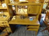 VINTAGE WOODEN DESK; THIS DESK HAS AN UPPER SHELF WITH PLENTY OF SPACE TO STORE BOOKS OR OFFICE
