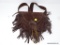 BROWN FRINGED SUEDE LEATHER POUCH; RICH CHOCOLATE BROWN SUEDE WITH FRINGED EDGE AROUND THE BODY AS