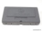 RUGER GUN CASE; HARDSIDED GREY PLASTIC CASE WITH ORANGE LABEL ON END, MADE FOR A .22LB CAL HANDGUN,