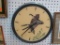 (WALL) ROUND METAL DUCK HUNT THEMED WALL CLOCK; MEASURES 14 IN DIAMETER.