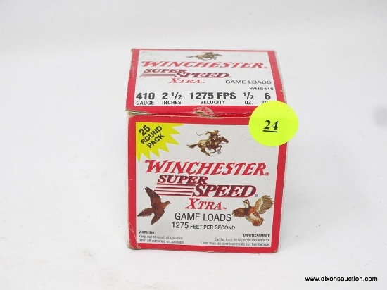 WINCHESTER SUPER SPEED XTRA GAME LOADS; 1275 FEET PER SECOND, 25 ROUND PACK. FOR MORE, PLEASE SEE