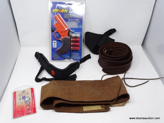 ASSORTED SPORTSMANS LOT; INCLUDES CARTRIDGE BELTS/BANDOLIERS, RUGER BRAND GUN STRAP, AN UNCLE MIKE'S
