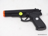 CYMA AIRSOFT GUN; BLACK WITH ORANGE SAFETY TIP. MEASURES 9.5 IN LONG.