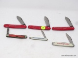 POCKET KNIVES LOT; SET OF 3 WINCHESTER RED HANDLED SINGLE BLADE POCKET KNIVES, AS WELL AS AN