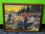 (WALL) FRAMED PHILIP R. GOODWIN PRINT; IMAGE OF TRAVELERS NAVIGATING SOME SMALL RAPIDS VIA CANOE.