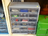 18-DRAWER STORAGE CHEST; FILLED WITH FIREARM PARTS AS WELL AS SOME AMMUNITION. CABINET IS GREY IN