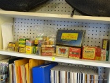 SHELF LOT OF AMMO; INCLUDES VINTAGE AMMO IN SMALL ENVELOPES SUCH AS GERMAN SILVER WISCHO 25 KG