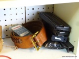 WESTERN LEATHER BELT WITH BULLET LOOPS, AS WELL AS 3 METAL CARTRIDGES AND A POCKET TOOL KIT WITH