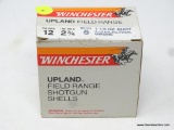 12 GAUGE AMMO; WINCHESTER UPLAND FIELD RANGE. 12 GAUGE, 2 3/4 INCHES, 5 SHOT, 1 1/8 OZ SHOT. 3 3/4