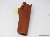 LEATHER GUN HOLSTER; SMITH & WESSON RIGHT-HAND 22 06 MEDIUM FRAME HOLSTER. COLT WOODSMAN BROWN