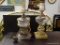 SMALL VTG GLASS LAMP BASES; SMALL LAMPS, TOTAL OF 2, NOT A MATCHING PAIR. ONE HAS PULL CHAIN AND