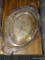 SILVERPLATE TRAYS LOT; SMALLER IS OVAL SHAPED WITH NO HANDLES AND IS NOT MARKED. LARGER IS A VINTAGE