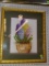 (WALL) FRAMED BOTANICAL ART IMAGE; POTTED HYACINTHS, MATTED IN GREEN AND MAROON AND IN A GOLD