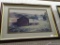 (WALL) FRAMED AND MATTED LARGER IMAGE OF FARMHOUSE AND BARN; MATTED IN OFF WHITE AND MARBLED GREY,