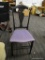 SIDE CHAIR; BLACK PAINTED FIDDLEBACK SIDE CHAIR WITH PURPLE SEAT. MEASURES 17 IN X 16 IN X 36 IN