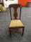 SIDE CHAIR; MAHOGANY FIDDLEBACK AND UPHOLSTERED SEAT SIDE CHAIR. MEASURES 18 IN X 18 IN X 39 IN