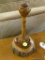 RUSTIC WOODEN CANDLESTICK; POLISHED CARVED CANDLESTICK, ON A TREE STUMP BASE WITH BARK ON EXTERIOR.