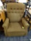 BROWN TWEED RECLINER; BUTTON TUFTED BACK WITH ROLLED ARMS AND SMOOTHLY RECLINING FEATURE POWERED BY