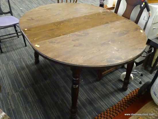 INFORMAL DINING TABLE; INFORMAL DINING TABLE WITH ONE 12 IN WIDE LEAF AND TURNED LEGS. WITH LEAF IN