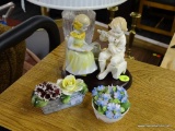 PORCELAIN FIGURINES LOT; INCLUDES 4 TOTAL PIECES SUCH AS A BOY PLAYING THE FLUTE, AND A GIRL READING