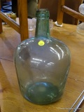 VINTAGE FRENCH GREEN GLASS BOTTLE/JUG; LABELED VIRESA #5 AROUND NECK, MEASURES 12.5 IN TALL AND