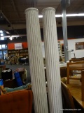 TALL WHITE COLUMNS; PAIR OF TALL CORINTHIAN STYLE WHITE FLUTED COLUMNS, MADE OF WOOD WITH BASES