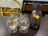 GLASS SNIFTERS LOT; INCLUDES A SET OF 4 CLEAR GLASS SNIFTERS, AS WELL AS 4 MORE SMALLER SNIFTERS