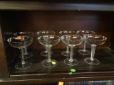 MARTINI GLASSES; SET OF 8, CLEAR GLASS, EACH MEASURES 5.25 IN TALL AND 4.25 IN DIAMETER.