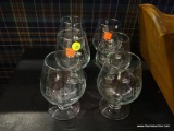 B&B SNIFTERS LOT; INCLUDES 6 GLASS SNIFTERS FOR BENEDICTINE BRANDY, EACH IS 5 IN TALL. SIMILAR SET