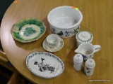 ASSORTED VINTAGE PORCELAIN LOT; INCLUDES 7 PIECES SUCH AS A ROUND CASSEROLE DISH BY PORTMEIRION FROM