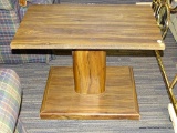 WOODGRAIN PEDESTAL SIDE TABLE; LAMINATE TOP, RECTANGULAR SHAPED WITH SQUARE PEDESTAL AND