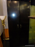 BLACK METAL 2-DOOR STORAGE CABINET; PAIR OF TURNING HANDLES ON FRONT, COMES WITH MULTIPLE ADJUSTABLE