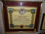 (WALL) FRAMED APOSTOLIC BLESSING; FROM POPE BENEDICT XVI TO WILLIAM AND MARY JANE KOCHUBEN ON THEIR