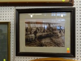 (WALL2) FRAMED VINTAGE PHOTOGRAPH; THIS PHOTOGRAPH IS OF AN EARLY MODEL ENGINE POWERED BI-PLANE. IS