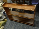 WOODEN BOOKCASE; 3 SHELF WOODEN BOOKCASE. IS IN VERY GOOD CONDITION! MEASURES 36 IN X 8 IN X 28.5 IN
