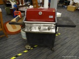 BAKERS & CHEFS GAS GRILL; RED, BLACK AND CHROME GAS GRILL BY BAKERS & CHEFS. MODEL Y0656. THIS GRILL