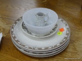 ASSORTED CHINA/PORCELAIN LOT; INCLUDES 7 TOTAL PIECES. 4 SYRACUSE CHINA PLATES (PATTERN 100F), A 5