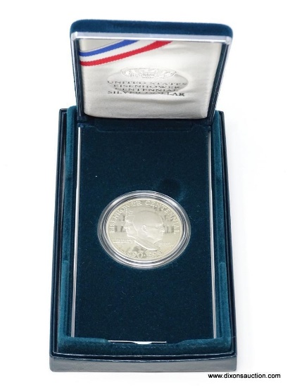 1990 EISENHOWER CENTENNIAL 1890-1990SILVER DOLLAR PROOF W/ COA AND PRESENTATION BOX